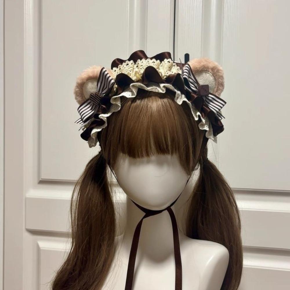 Rivet Lolita Wings Lace Headband Y2k Ruffled Hairband Cute Lolita Hair Clip Comic Convention