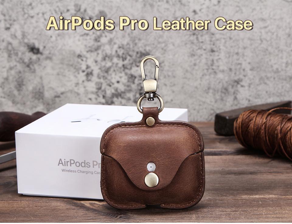 Оригинальный кожаный чехол-книжка на кнопке-застежке для AirPods Pro
