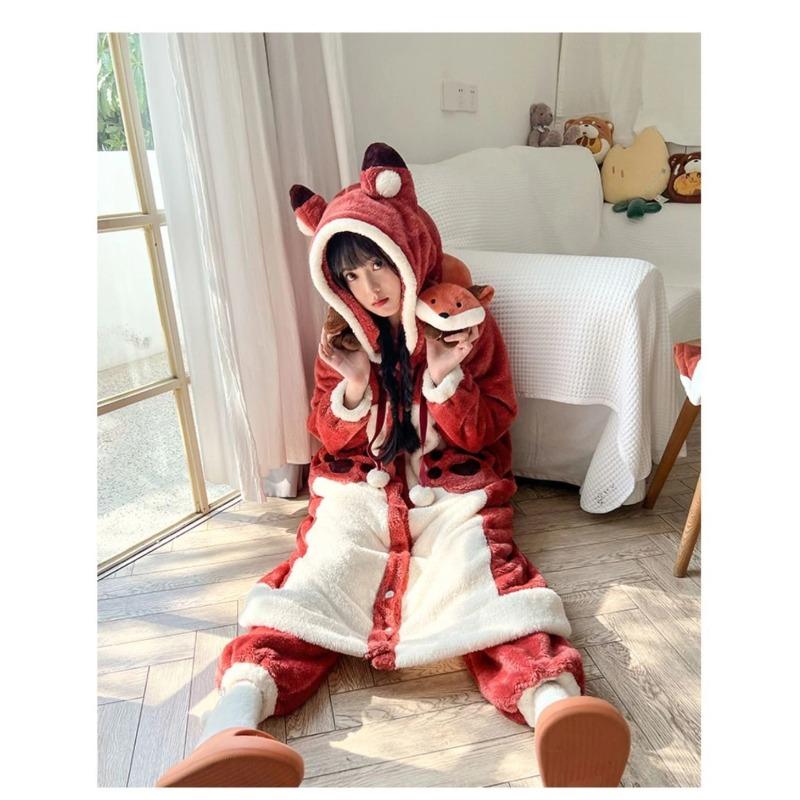 Animal Cat Onesie Women Men Pajamas Hooded Robe Warm Soft Sleepwear Overall Onepiece Jumpsuit Cosplay Costume Sleepwear Housecoat Loungewear Nightgown