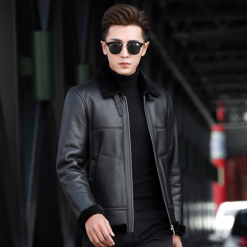 Futing Men's Winter Shearling Lined Biker Leather Jacket