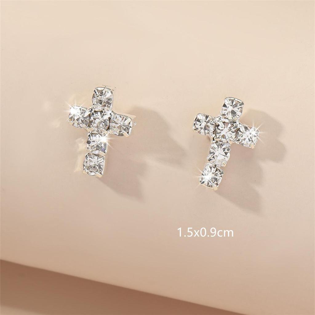 Fashion High-level Sense of Shiny Rhinestone Earrings Female Cross Small Earrings Simple Versatile Rhinestone Earrings Earrings Jewelry