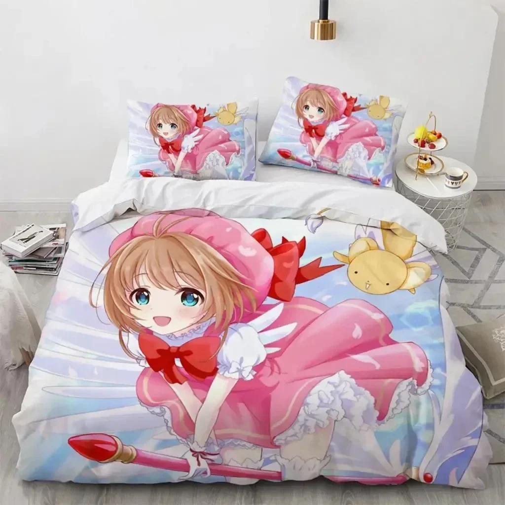 Аниме Cardcaptor Sakura Постельное белье Пододеяльник Простыня Печатный комплект постельного белья Наволочка Кровать Полный Queen King Размер Одеяло Спальня