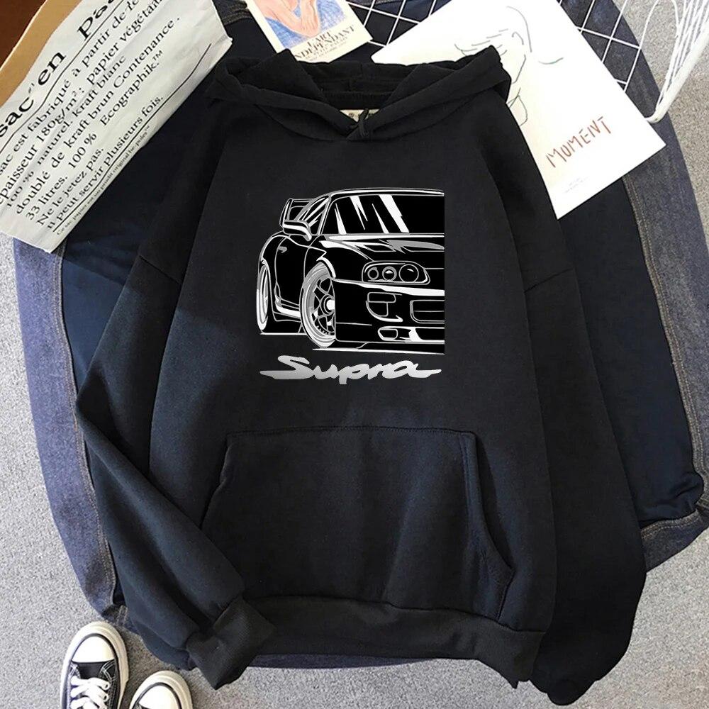 Vintage Anime Car Print Men Women Hoodie Casual Oversized Pullover Popular Sweatshirt Fashion Streetwear Unisex Clothing