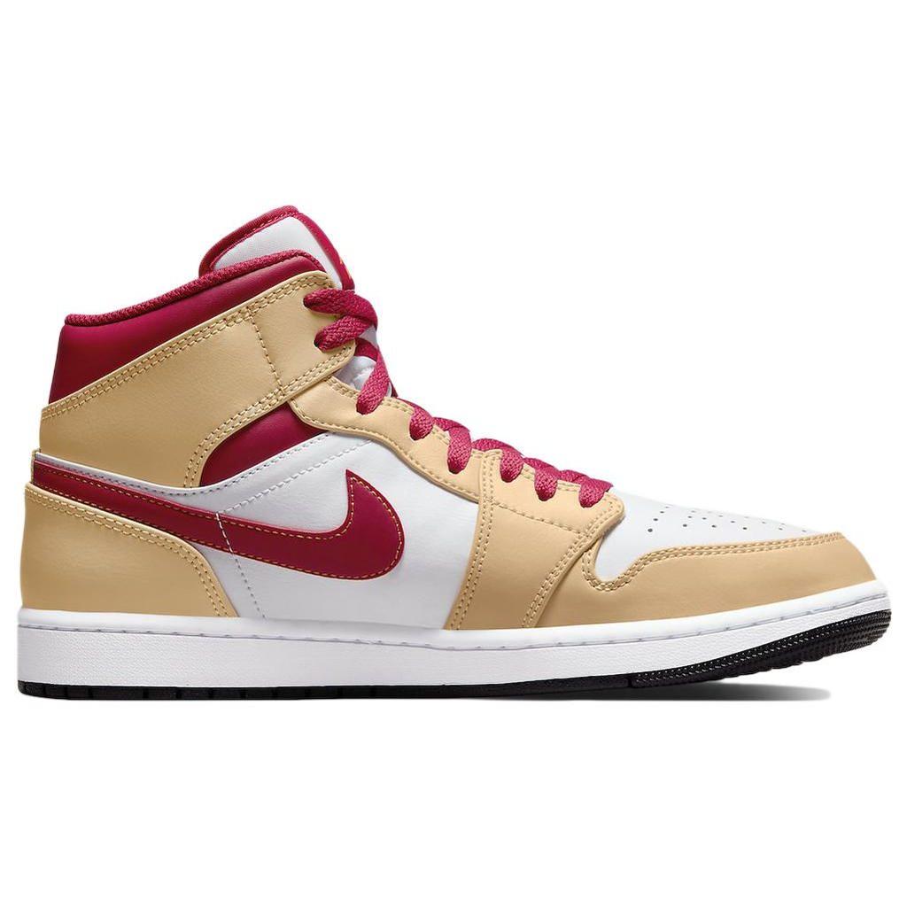 Air Jordan 1 Mid Light Curry Cardinal Red Мужские кроссовки Коричневый Белый-Белый Оникс 554724-201