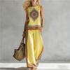 Casual suit Popular bohemian suit, contrasting color trimmed loose wide-leg pants two-piece set