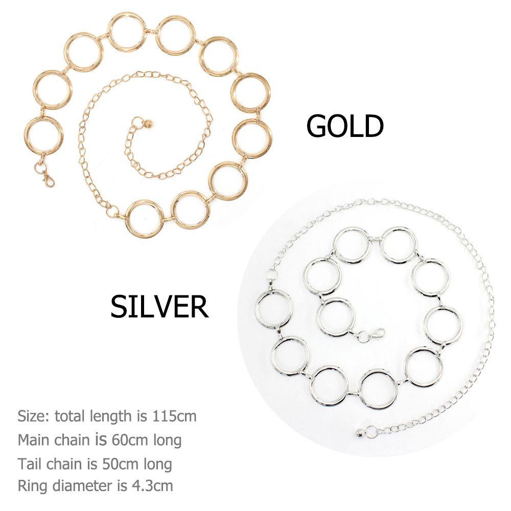 Dress Gold Silver Big Ring Waist Belts Metal Chain Belt Waistband Round Alloy Belt