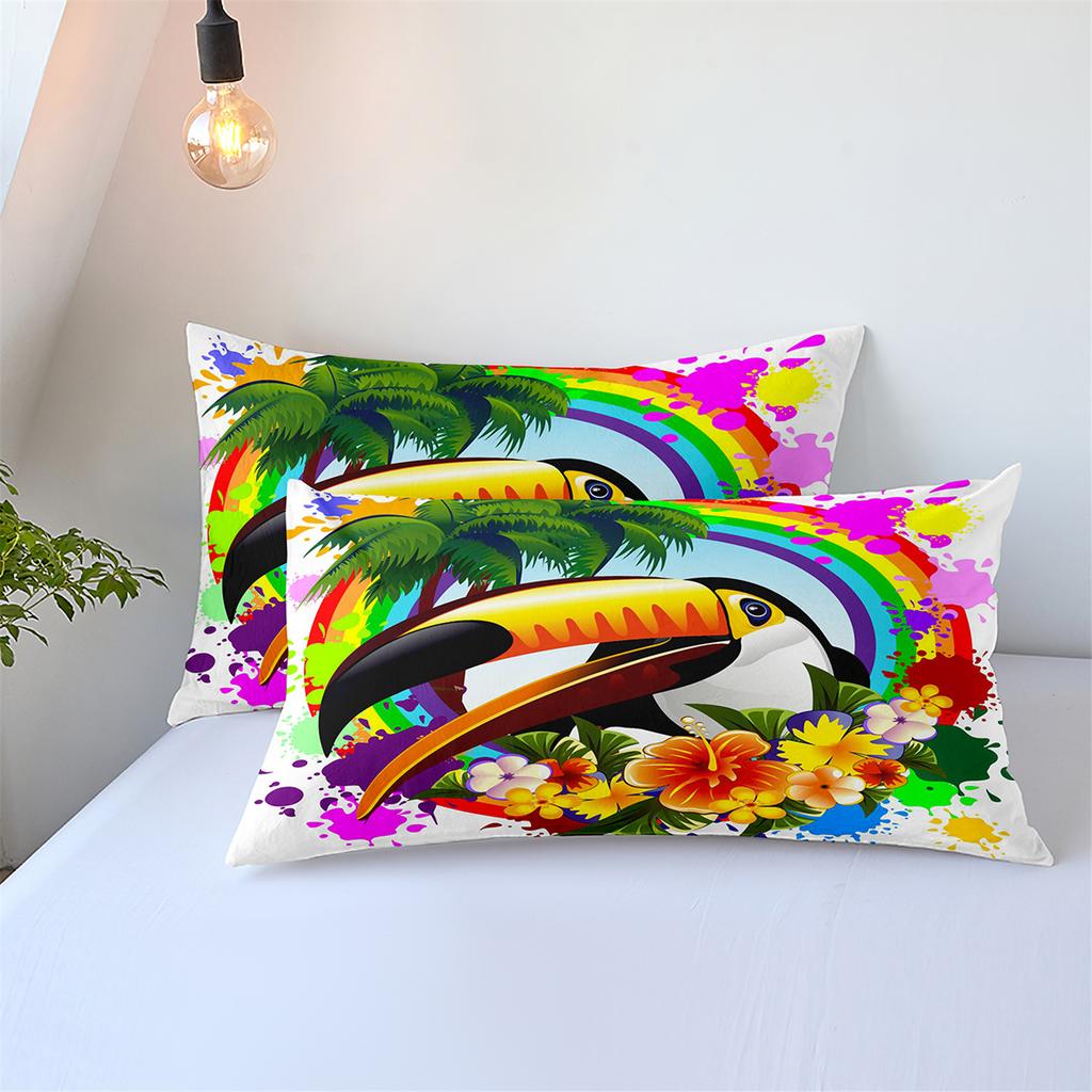 Flamingo Three-Piece 3D Printed Parrot Toucan And Tropical Flower Quilt Cover Pillowcase Bedding