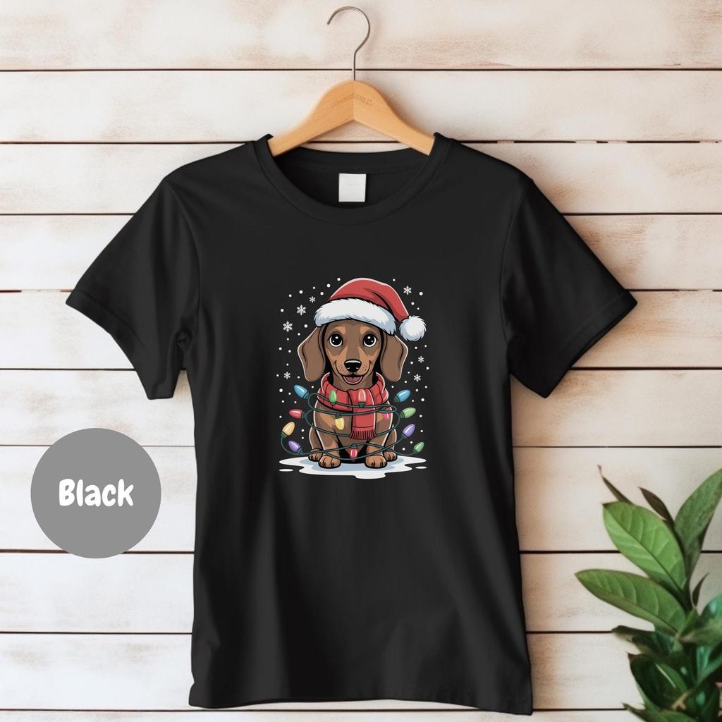 Personalized Festive Dachshund XMAS Holiday Lights Tee – Adorable Christmas Dog Shirt