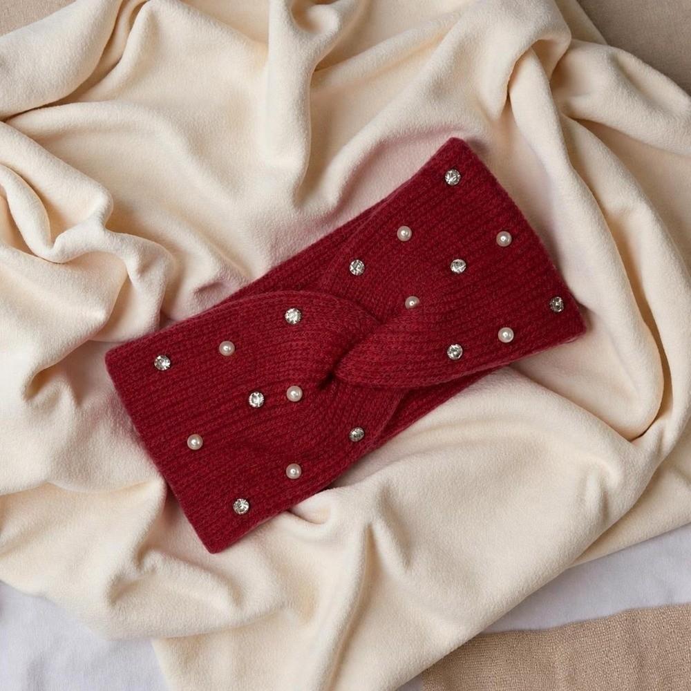 Rhinestone Pearl Decor Winter Pearl Headband Multiple Colors Elastic Ear Warmer Winter
