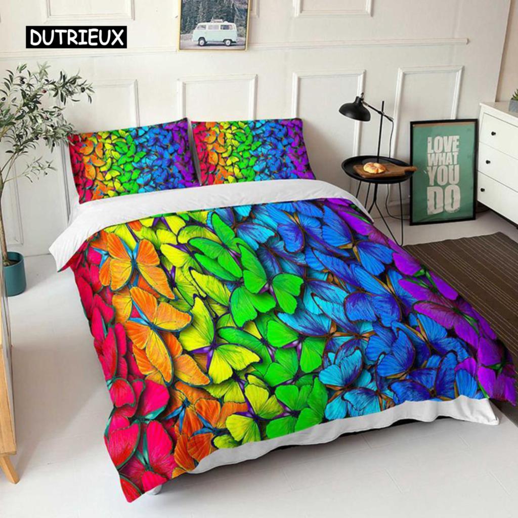 Комплект пододеяльников с бабочками размера Queen, сине-белое одеяло с принтом бабочек для девочек, детей и подростков, микрофибровое одеяло