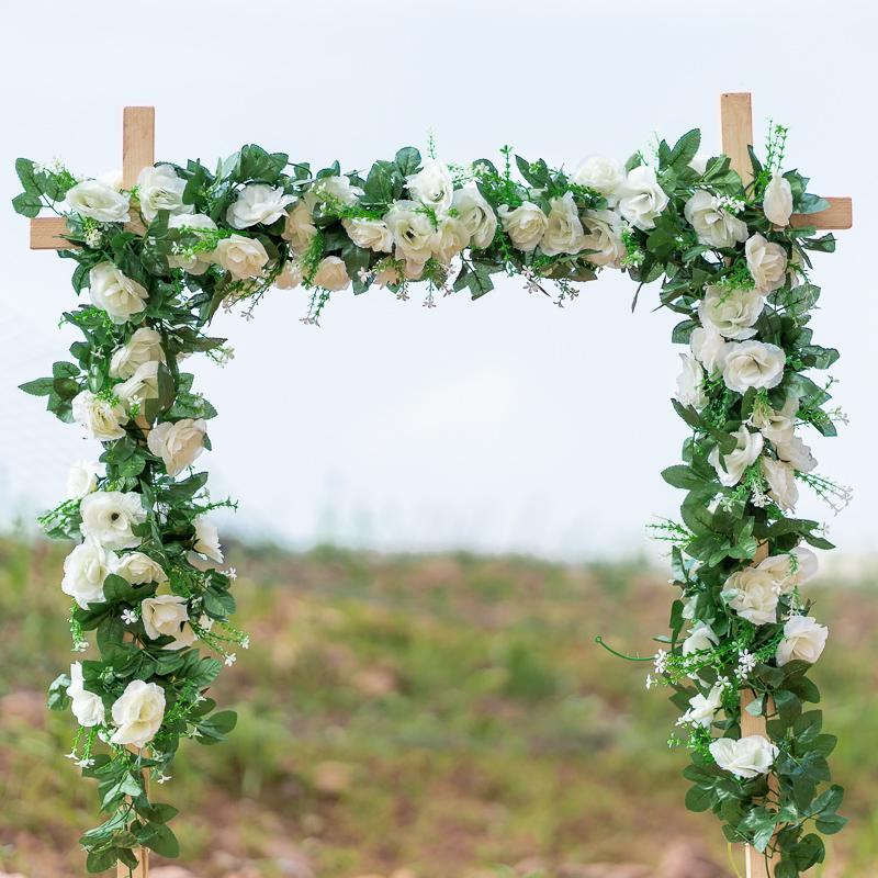 2Pcs 2.2M Artificial White Flower Fake Rose Hanging Vines Plants Leaves Artificials Garland Flowers Wedding Party Decoration