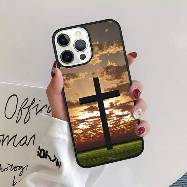 Христианский Иисус Крест Черный Пластиковый Чехол для Телефона Для iPhone 17 Air 16 15 14 13 12 Pro Max 11 Pro Max Plus