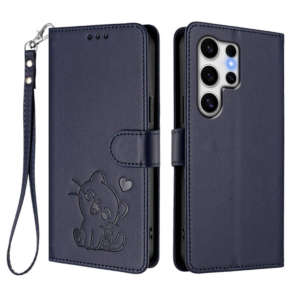 WEFOR Милый Котик тисненый чехол-бумажник для Samsung Galaxy S26 S25 S24 S23 Ultra S25 S26 Edge, Чехол-книжка, Держатель для карт, Ремешок на запястье