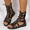 Women's Shoes 2024 Sexy Cross Strap Women's Sandals Summer Open Toe Rome Sandals Women Back Zipper Snake Pattern Ladies Shoes