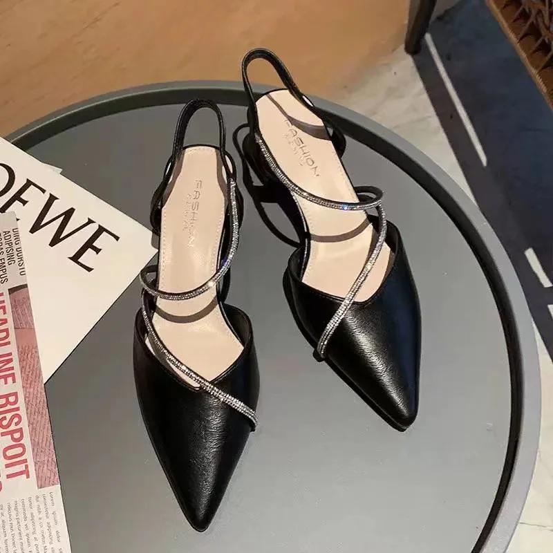 Fashion New Women's Fashion Comfortable High Heels Women's Shoes Slip-on Pointed Toe Rhinestone Sandals Zapatillas Mujer