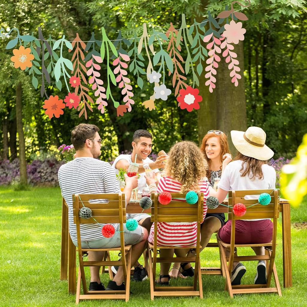 Yeaqee 2 Pcs Flower Banner Garland Double-Sided Colorful Waterproof Flower Birthday Party Decoration Paper Backdrop for Birthday Wedding Baby