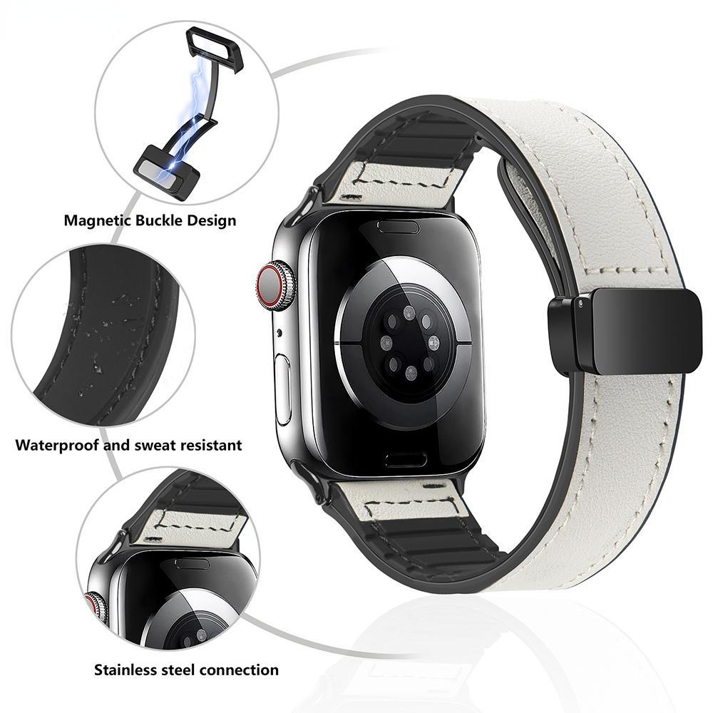 Кожаный ремешок для Apple Watch Ultra Band 49 мм, 45 мм, 41 мм, 40 мм, 44 мм, 42 мм, складной магнитный браслет iWatch series 9, 8 SE, 7, 6, 5, 4, 3, 2, 38 мм, силиконовый браслет