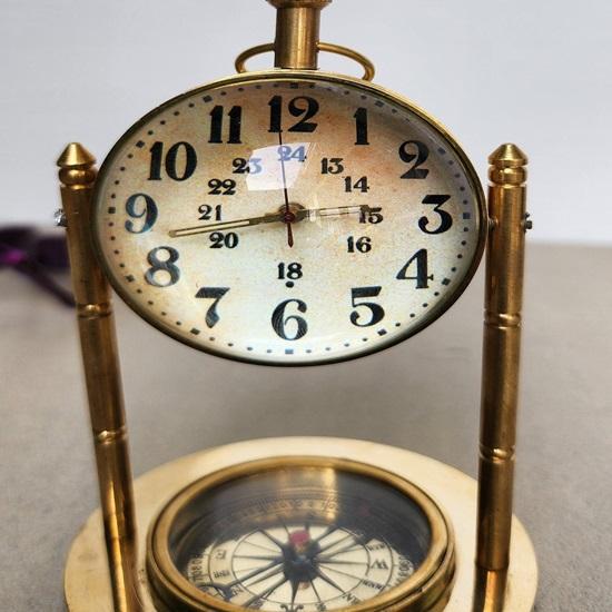 12.7 Cm Maritime Shinny Brass Dome Lens Table Desk Clock with Compass Christmas Gift Décor Halloween Décor Brass Mechanical Desk Clock