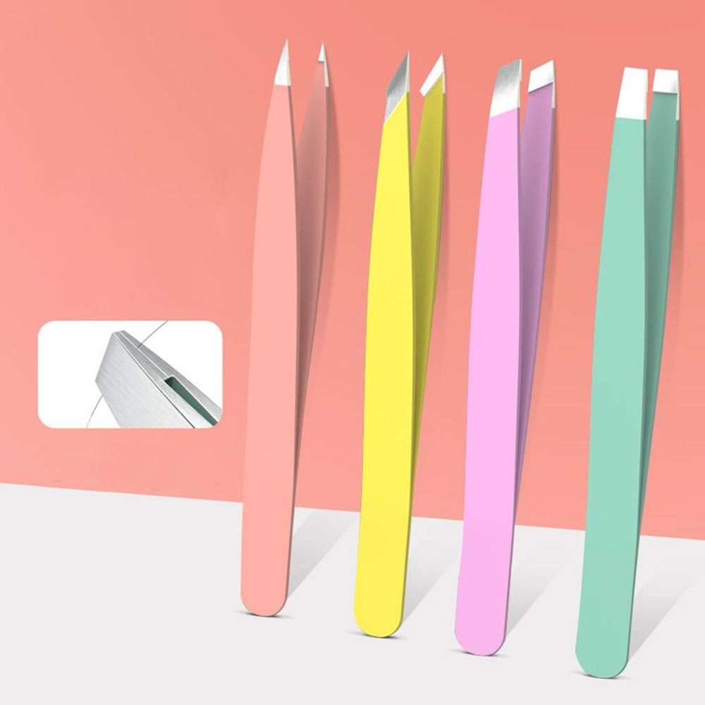 Набор пинцетов для бровей из нержавеющей стали, цветной пинцет для тонких волосков, пинцеты со скошенными кончиками для бровей, инструмент для макияжа