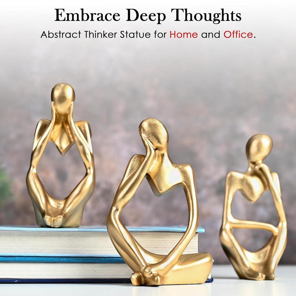 Set of 3 Gold Abstract Thinker Men Statue Set - Modern Art Showpieces for Home Decor, Living Room, Bedroom,Office