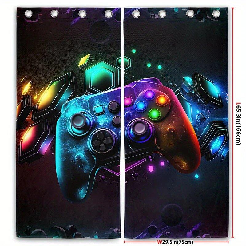 2 Pieces of Vibrant Game Controller Printed Curtains, Home Decorations, Room Decorations