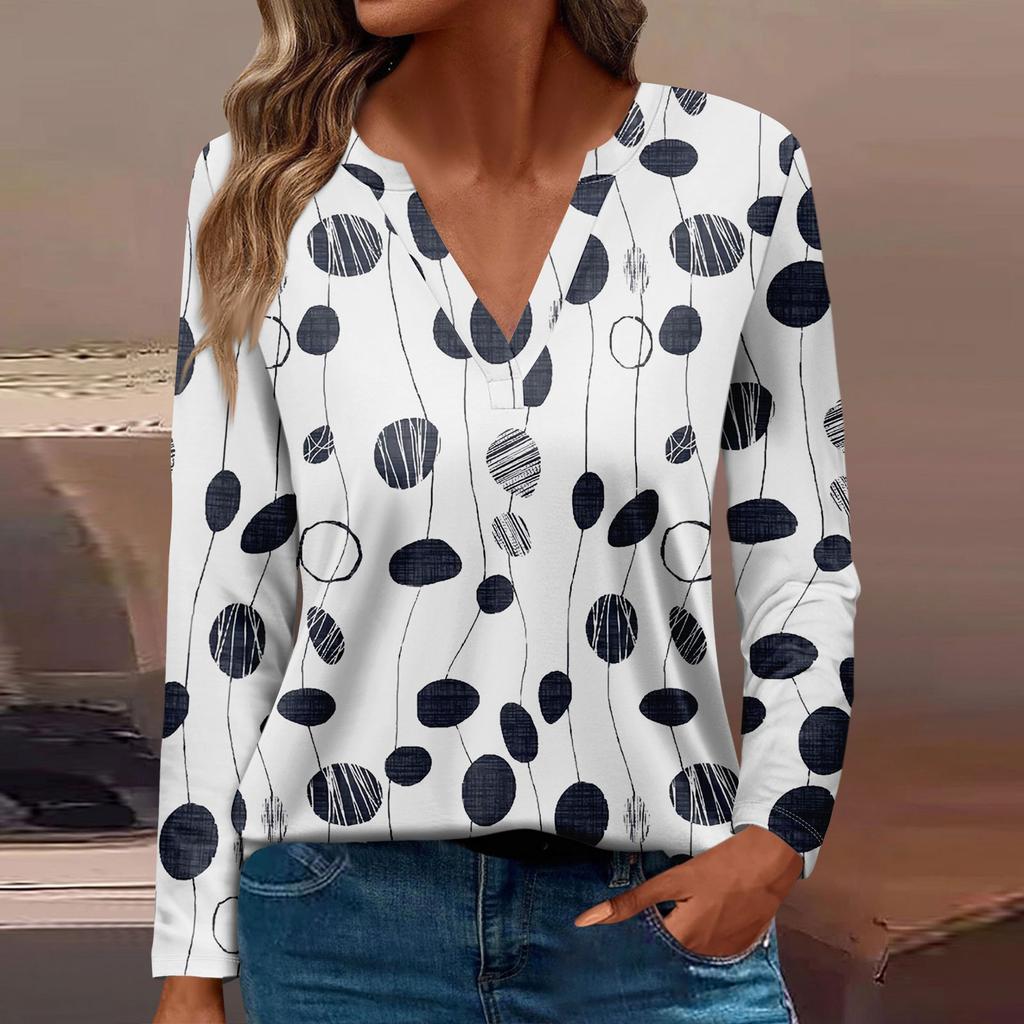 Women's T Shirt Tee Printed Long Sleeve Daily Weekend Fashion Basic V Neck Regular Top