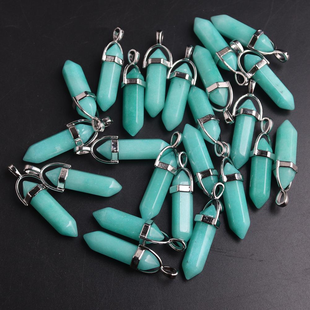 Hexagonal Agate Bullet Quartz Crystal Pendant Necklace