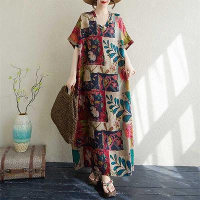 Женская тонкая хлопково-льняная свободная художественная пляжная юбка, ретро длинная роба