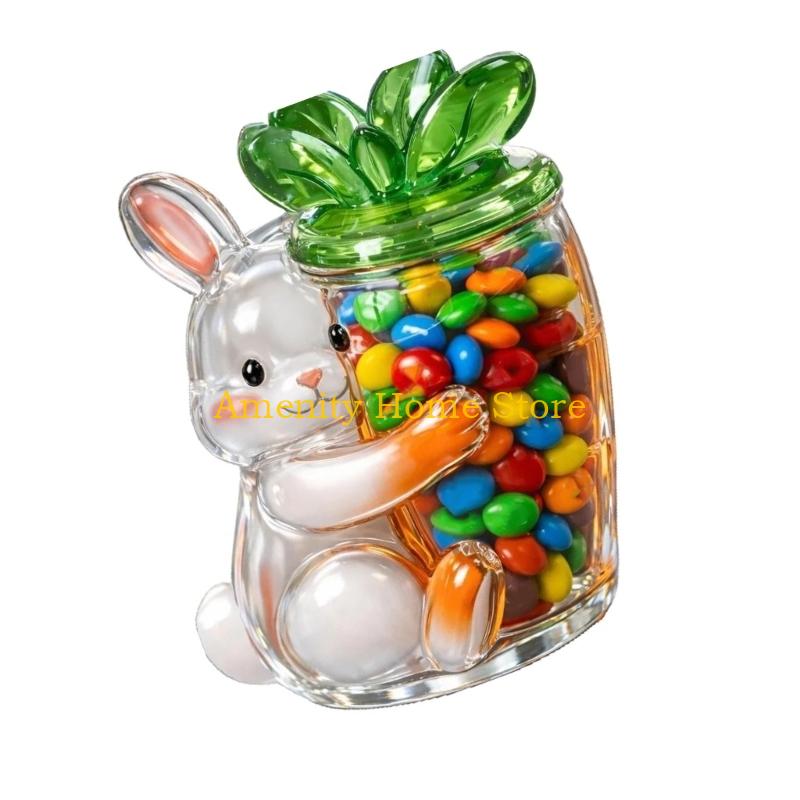 F26C Decorative Rabbit Chick Eggs Glass Clear Candy Jar With Lid For Easter Treats Cookie Chocolate And Dry Food Organization