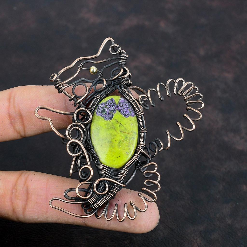 Подвеска Stichtite, медная проволочная обертка, подвеска в виде кролика, драгоценный камень, медная подвеска, ювелирные изделия ручной работы, проволочная обертка, подарки на помолвку