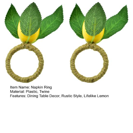 2Pcs Lemon Napkin Rings Twine Napkin Holder with Faux Yellow Lemon Rustic Fruit Napkin Rings for Wedding Banquet Party Dinner Table Decoration