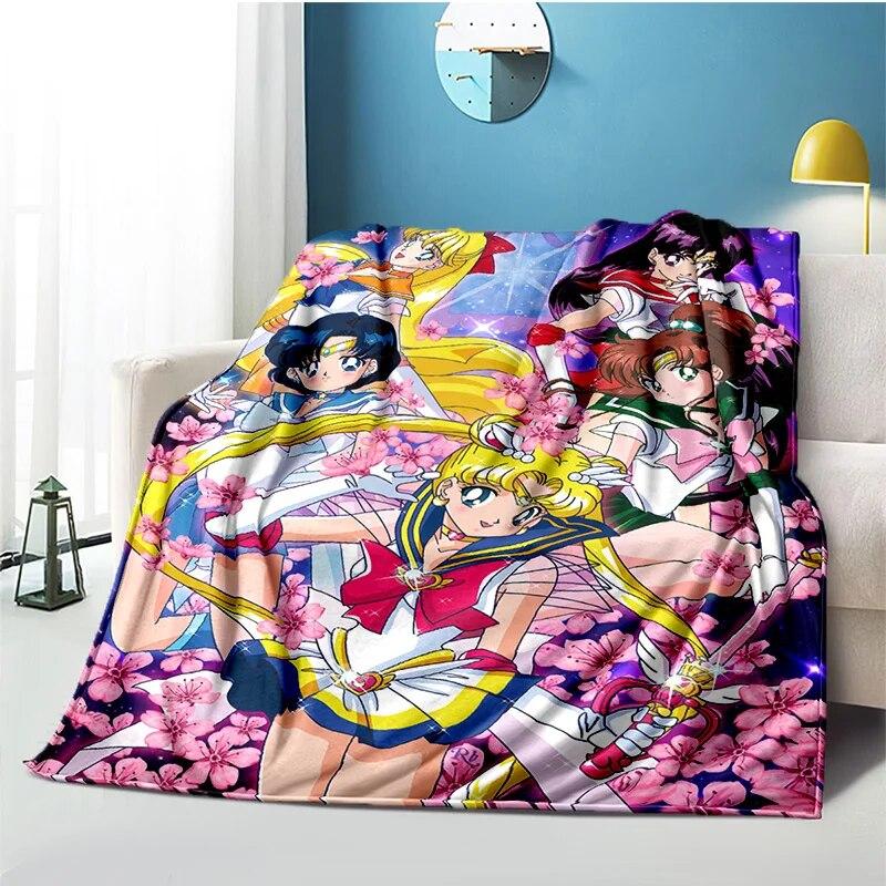 Cute Japanese Cartoon Plush S-Sailor Moons Blanket Light Four Seasons Family Light Sheet Sofa Cover Travel Warm Blanket