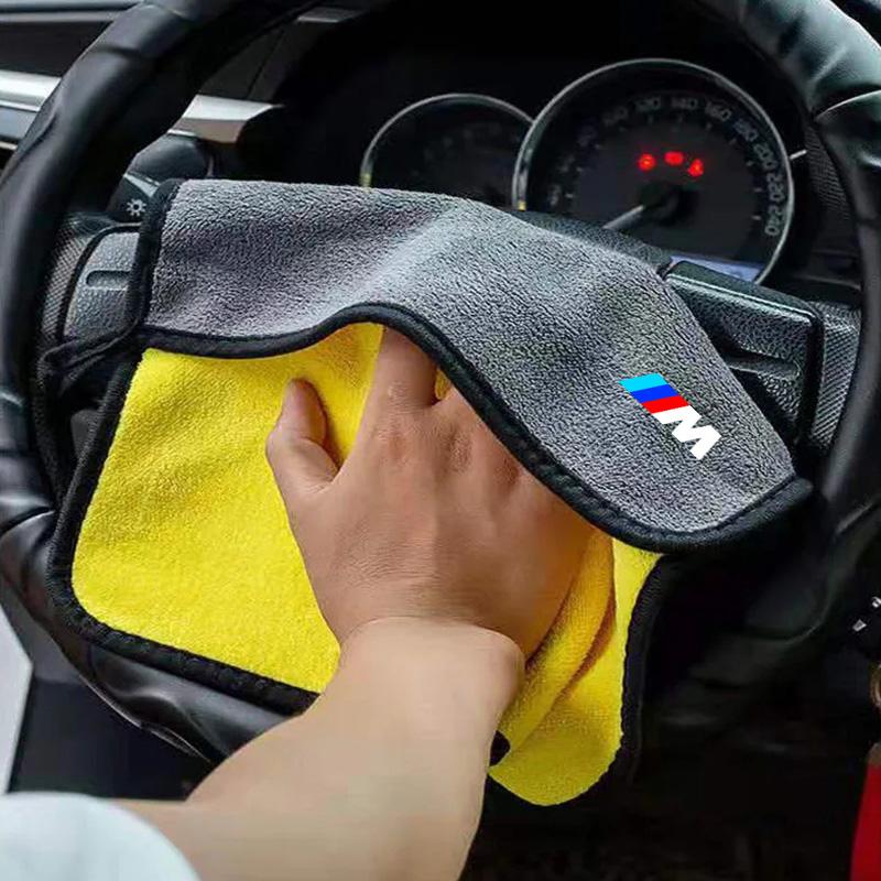 NDQB9 Stickers Decals Microfiber Towel Car Logo Cleaning Cloth Car Wash Accessories For BMW M Performance E46 E90 E60 F20 X1 F10 F30