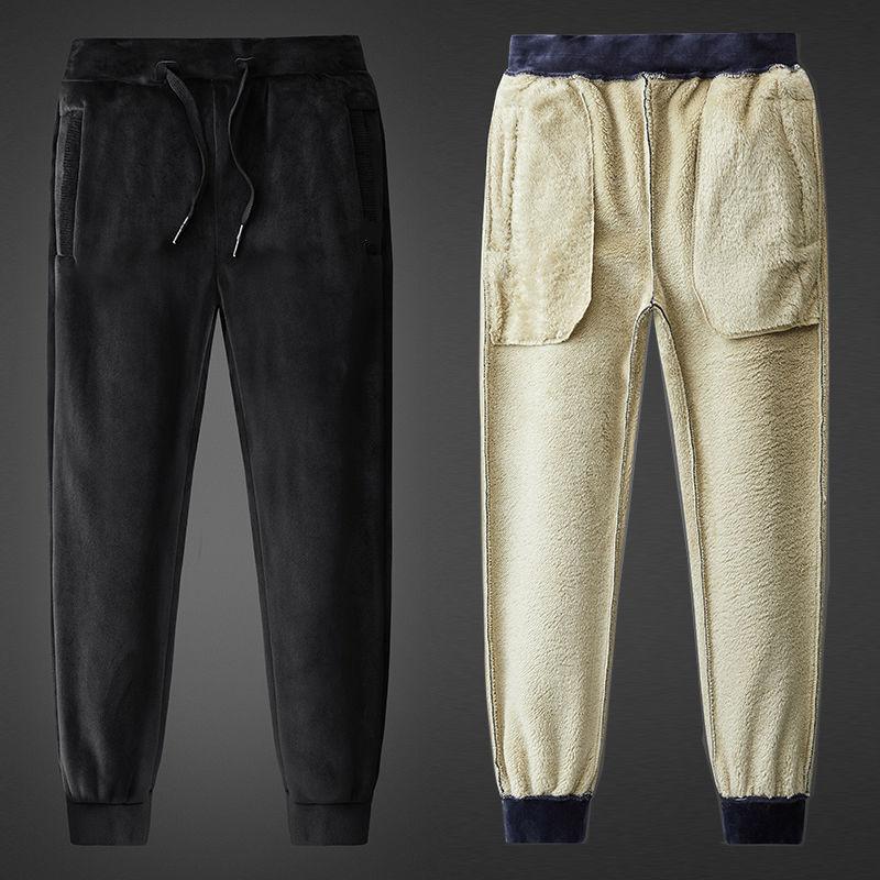 Золотой бархат плюс бархат Толстый свитер Костюм Мужской Флисовая куртка из овечьей шерсти Большой размер Мужской костюм-двойка Мужской