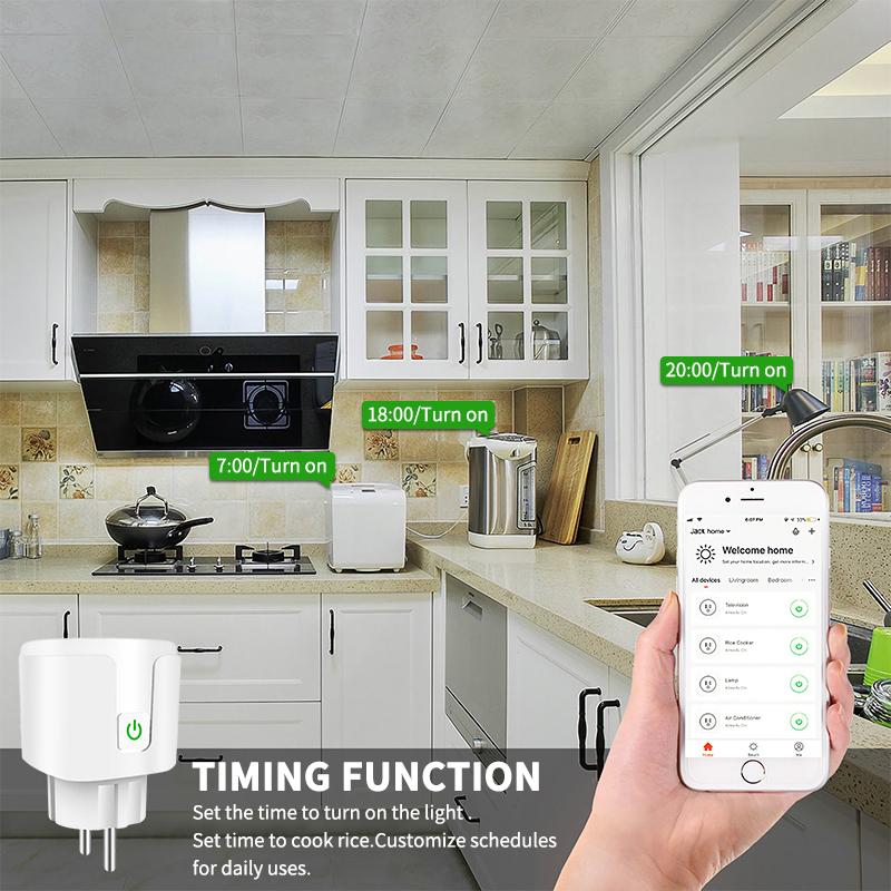 Умная розетка Wi-Fi 20a, розетка европейского стандарта, беспроводная розетка для монитора мощности, работает с Alexa Google Home Tuya Smartlife, умный дом