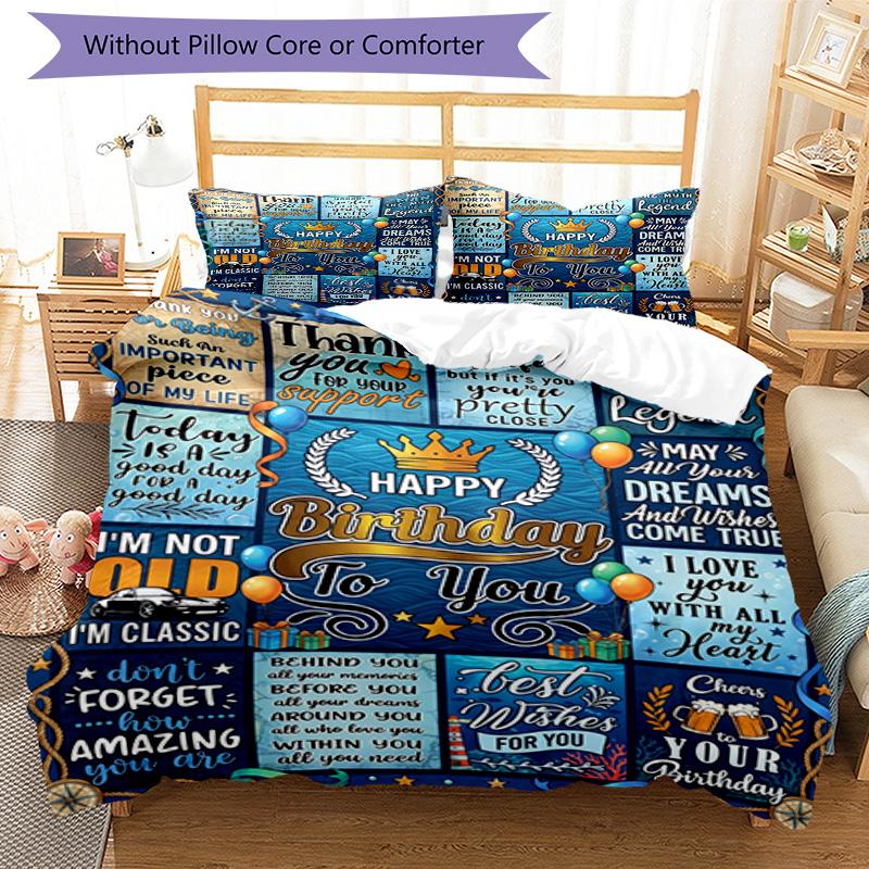 Happy Birthday Wishes 3‑Piece Bedding Set,Soft Duvet Cover with 22 Pillowcases,Multi‑Scene Home Dorm Use,Ideal Gift for Birthday & Holiday
