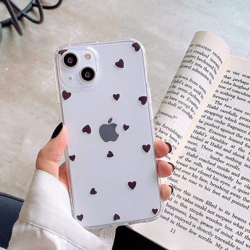 Чехол для телефона iPhone 15 14 Pro Max 13 12 11 X XR XS Прозрачный мультяшный Love Heart Мягкий TPU