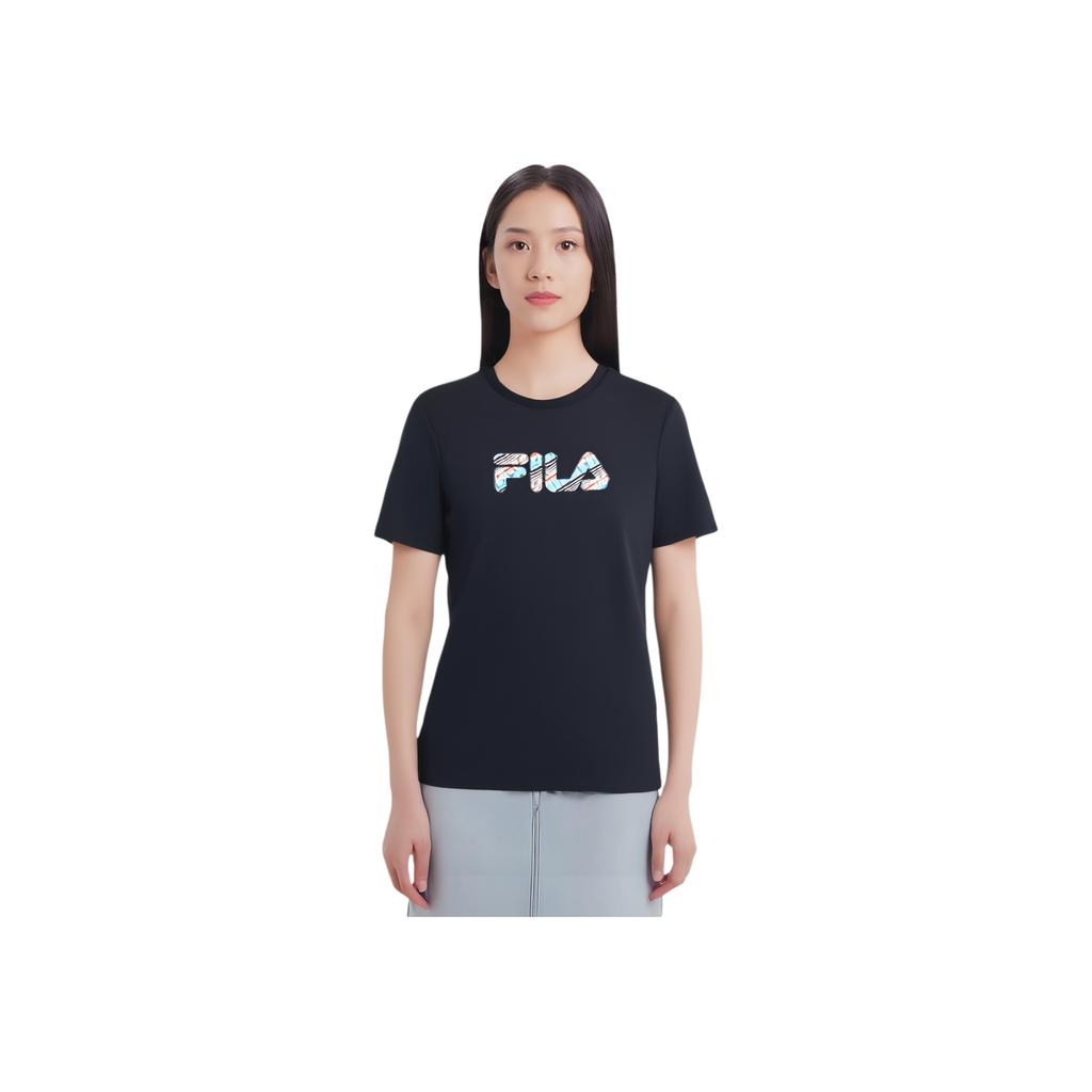 Fila Изумрудная Мягкая Удобная Повседневная Простая Дышащая Футболка с Коротким Рукавом Женские топы Legendary-Blue F11W434102F-NV