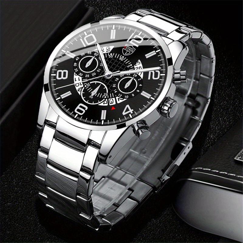 Набор из 3 предметов, роскошные деловые мужские золотые наручные часы из нержавеющей стали с указателем даты, кварцевые наручные часы для мужчин и браслет-ожерелье