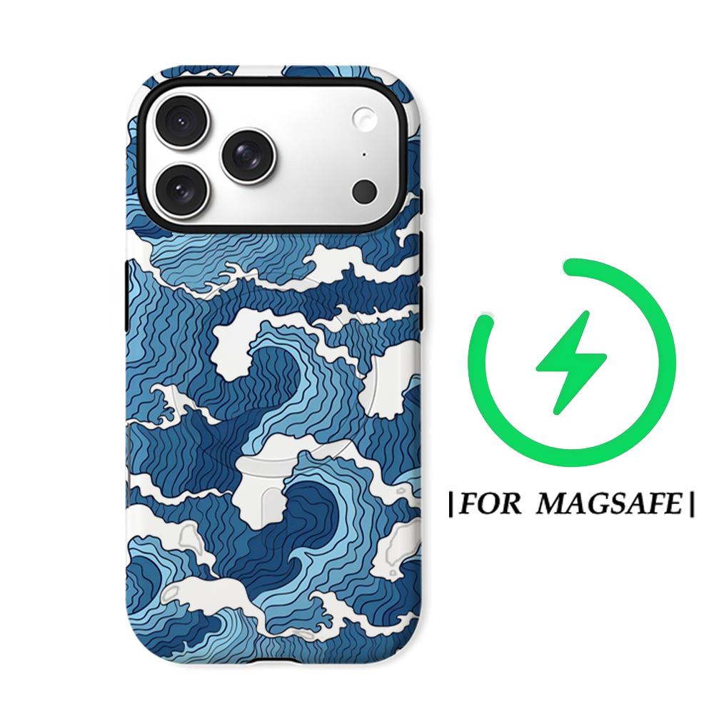 Синий Чехол для Телефона с Волной Океана для IPhone 17AIR 16E 16 15 14 13 12 11 17 Pro Max Plus Двухслойная Задняя Крышка