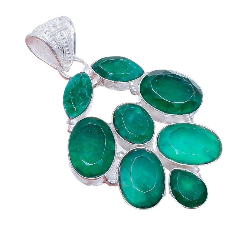 Sakota Mines Emerald Gemstone 925 Sterling Silver Jewelry Pendant 2.2"  AH-3409