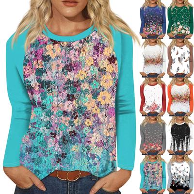 Рубашка для женщин, модная повседневная футболка с рукавом реглан, круглым вырезом и длинным рукавом, свободная футболка с принтом, женский топ