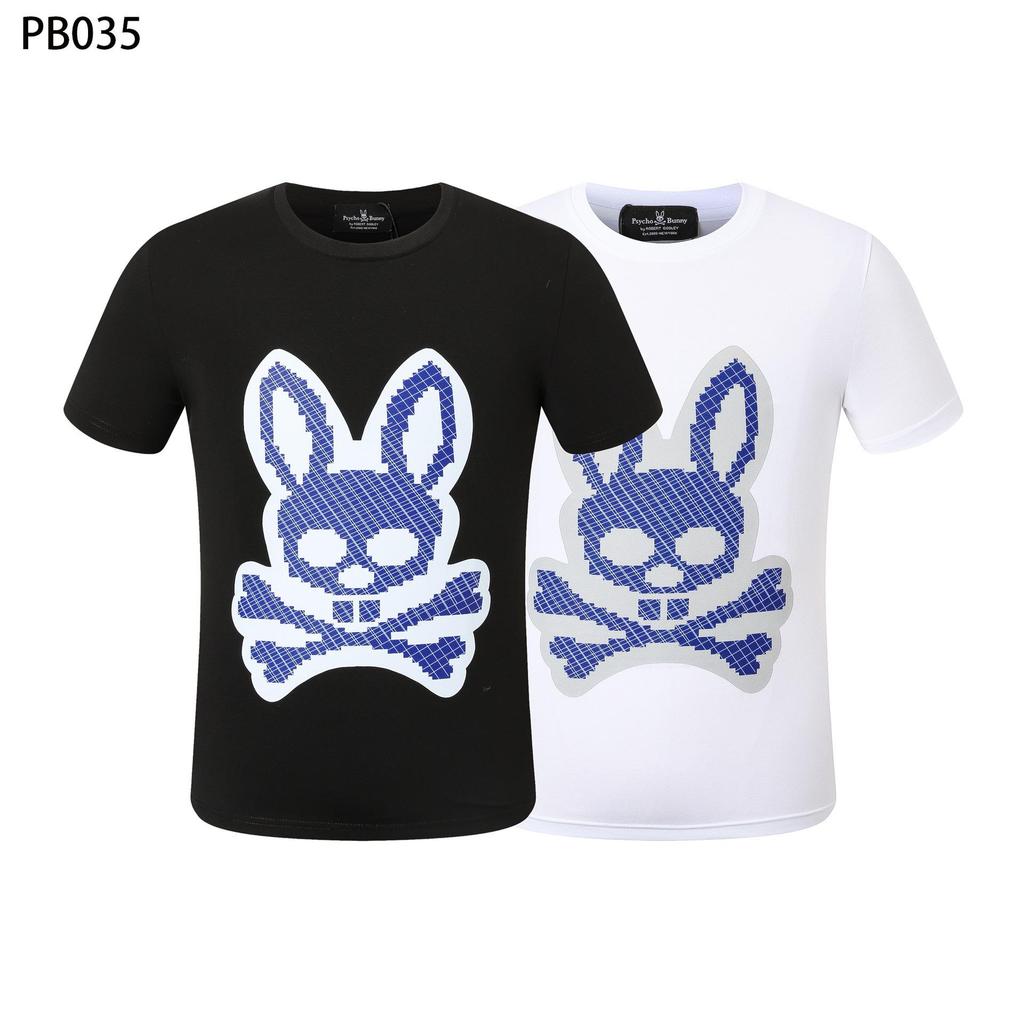 Футболка мужская Psycho Bunny с цветным рисунком черепа и кролика - круглый вырез, уличный тренд