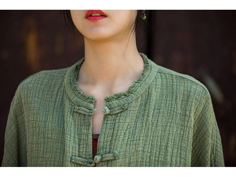 Women's Spring Cotton Linen Jacket - Wrinkled Texture, Over-dyed, Distressed, Perfect for Home, Travel, Zen Meditation