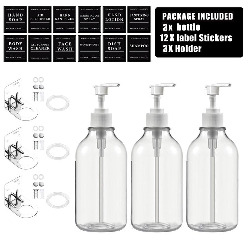 500 мл прозрачный флакон для лосьона многоразовый флакон с этикетками с настенными кронштейнами для флакона лосьона шампунь кондиционер