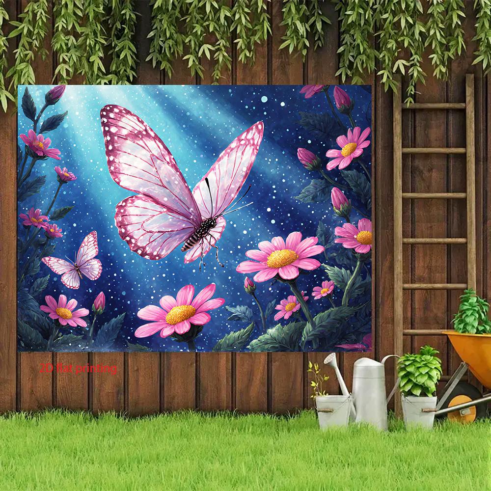 2D plane pink butterfly flower dreamy background fabric party decoration banner background fabric polyester fiber