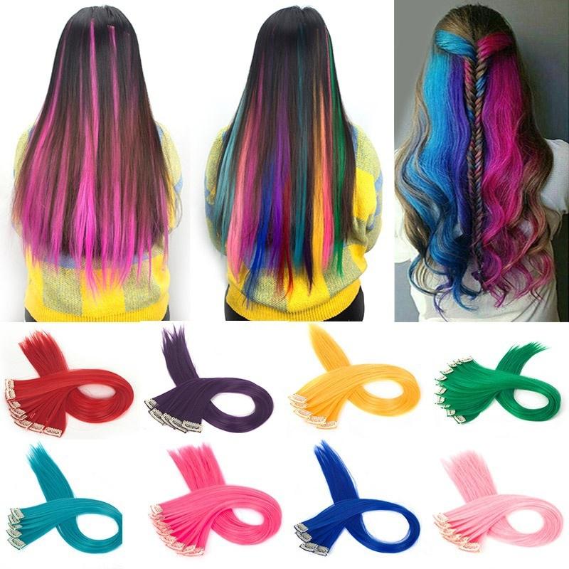 Multi Colors Hairpiece Straight Hair Extensions Hair Pieces Clip In Hair Extensions 55cm