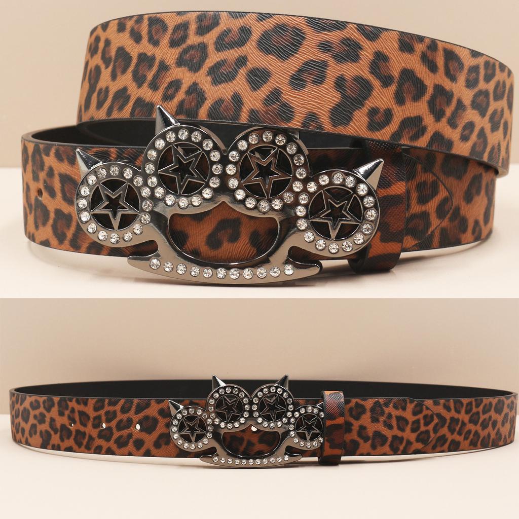 Rhinestone Tiger Claw Buckle Belt Leopard Print Series Punk Decoration Women's Belt Yabi Decorative Belt