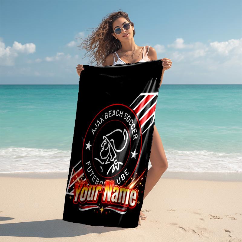 1pc Ajax FC Beach Towel with Custom Name, Beach and Seaside Swimming Pool Equipment, Fashion Pattern, Rectangular, Travel Essential