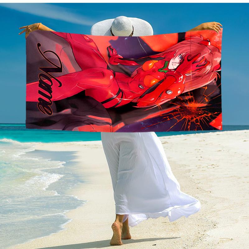 Personalized customized proof beach towel with Asuka Langley Soryu pattern - soft, absorbent, quick-drying, perfect swimming, camping&bathing